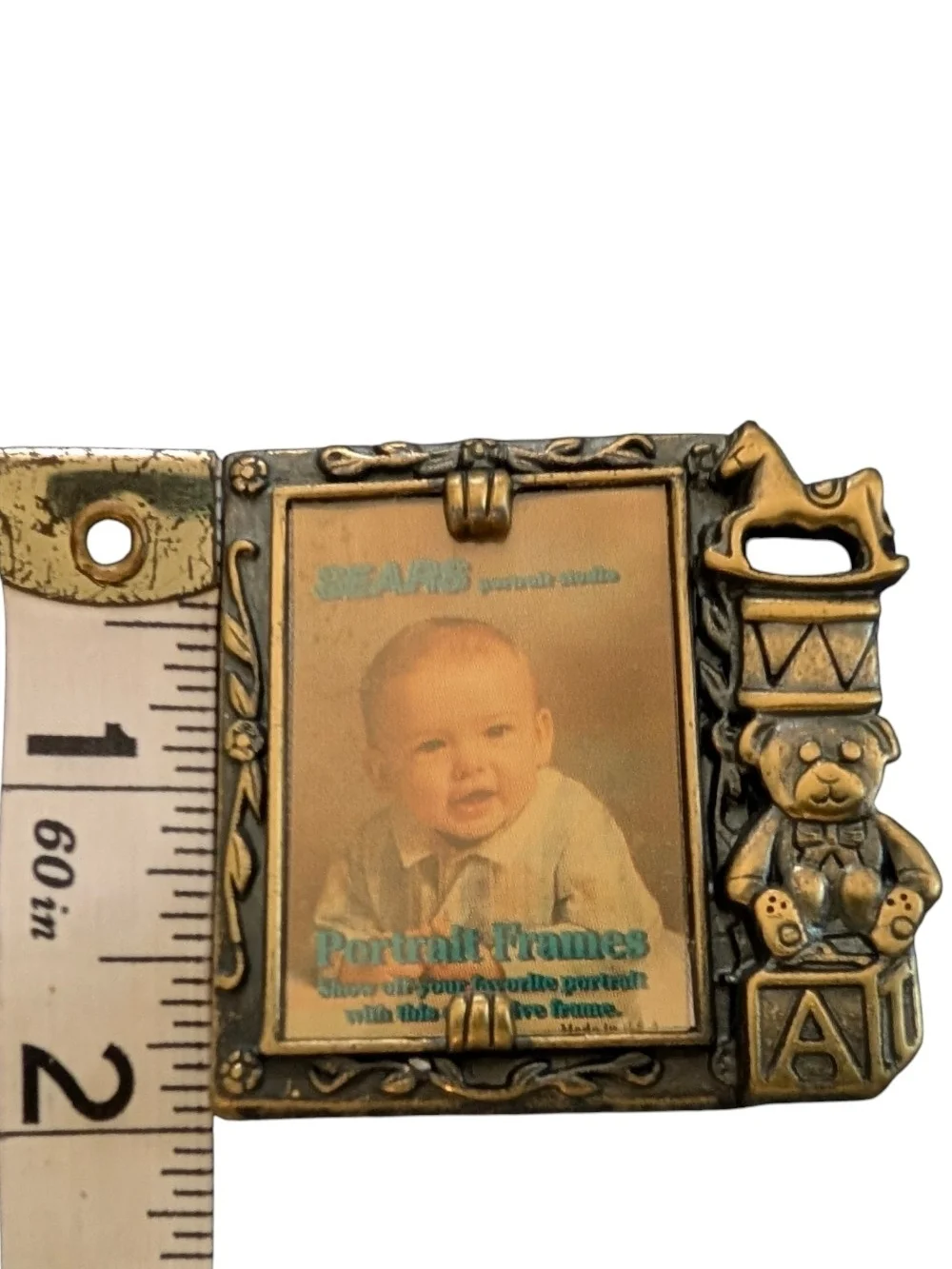Sears Vintage Brass Baby Picture Frame Pendant - Gold Tone